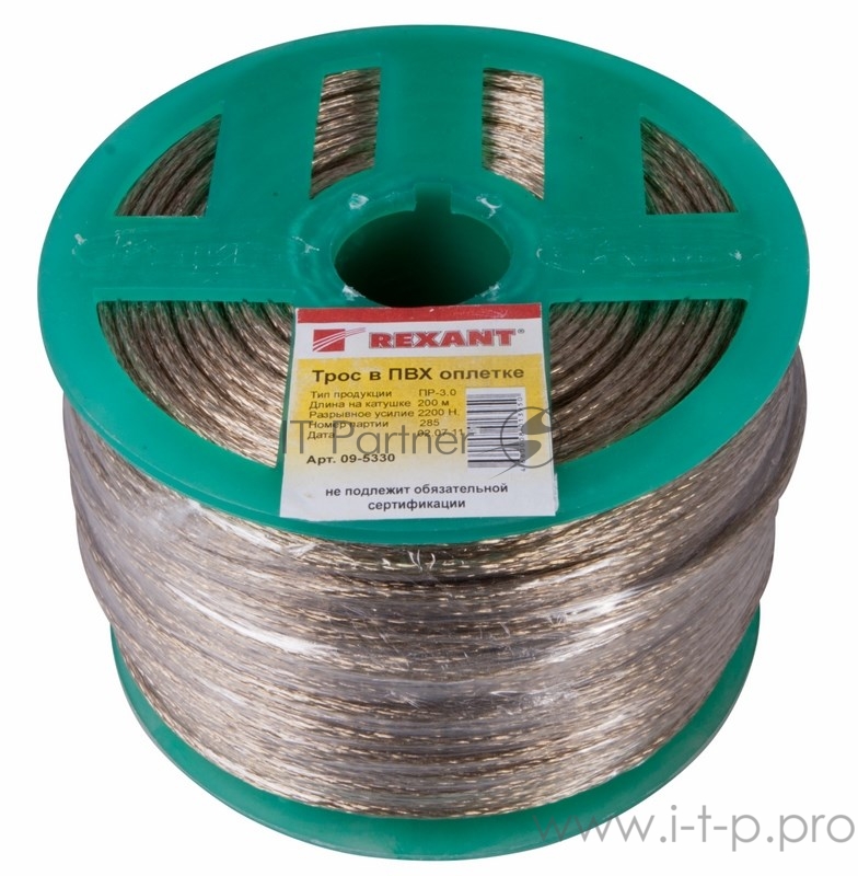 Трос стальной в ПВХ оплетке d=3,0 мм, прозрачный (бухта 200 м) REXANT