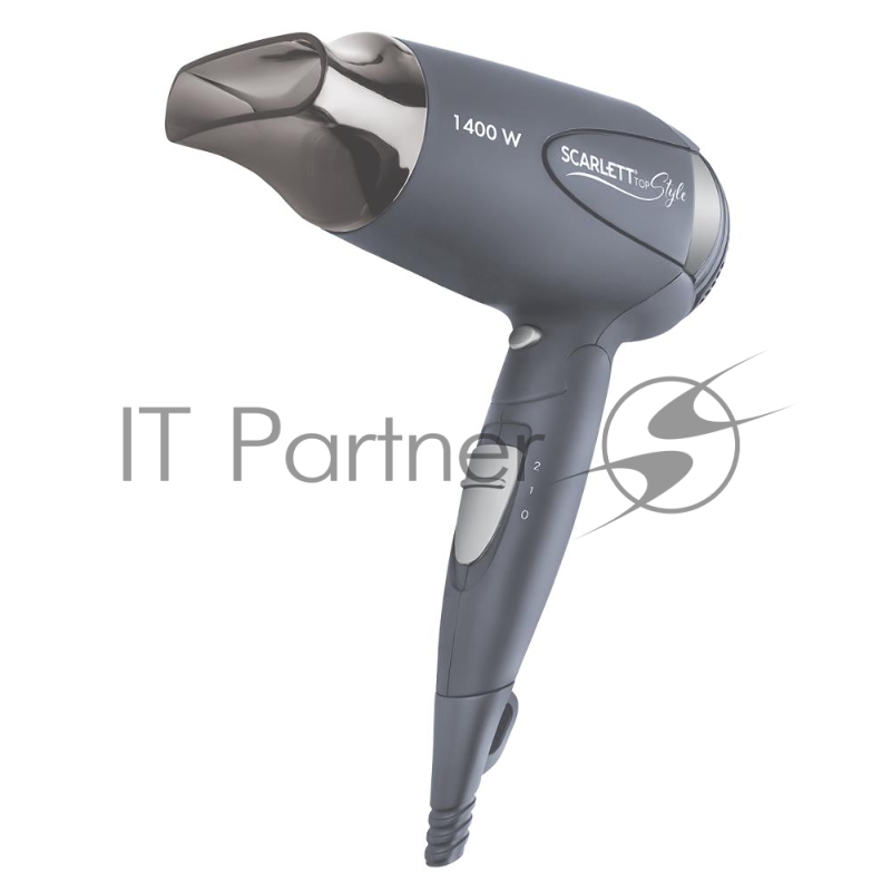 Фен SCARLETT SC-074 серый(Мощ:1400 Вт Корпус из термост. пласт. 2 режима температуры потока воздуха 2 режима мощности потока воздуха Насадка-концентратор для укладки волос Холодный обдув для завершения укладки и фиксации прически Складная ручка Авто