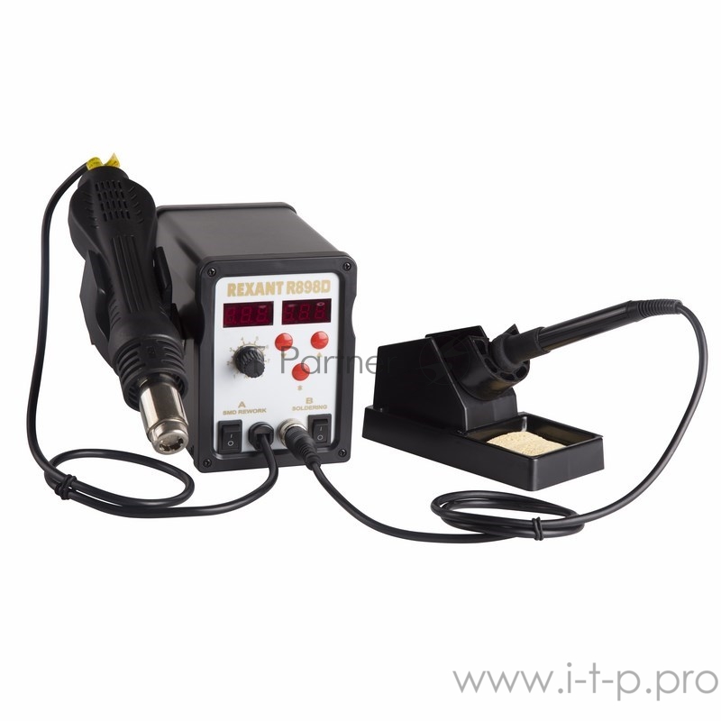 Паяльная станция REXANT, 2 в1: паяльник + термофен, с цифровым дисплеем, 150-500 °С