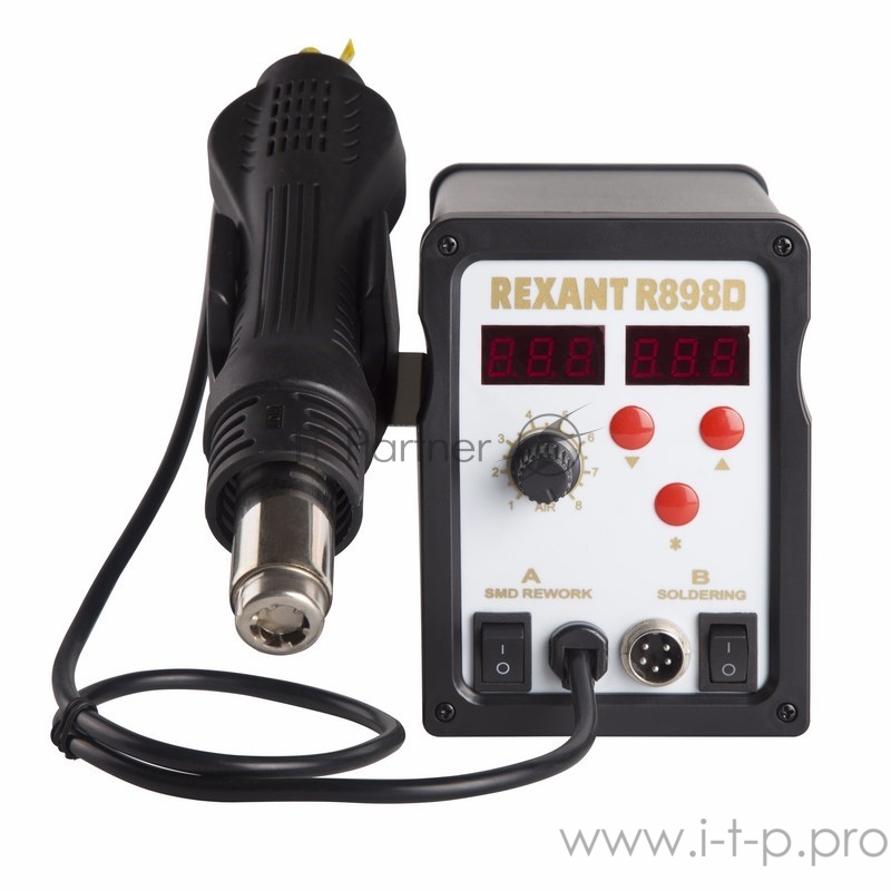 Паяльная станция REXANT, 2 в1: паяльник + термофен, с цифровым дисплеем, 150-500 °С