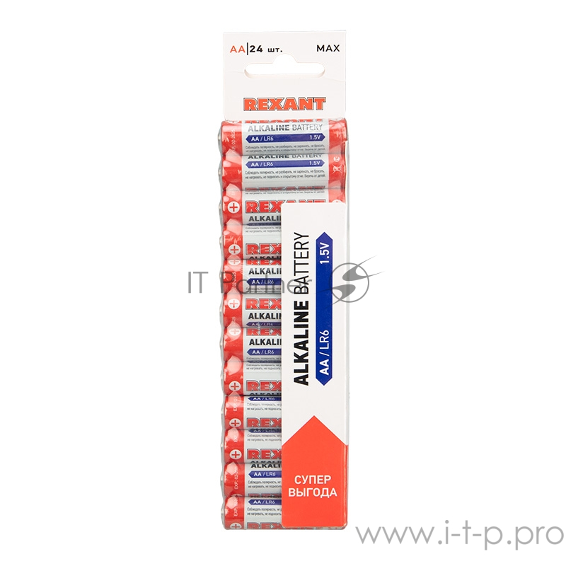 Алкалиновая батарейка AA/LR6 экономичная упаковка 24 шт. REXANT