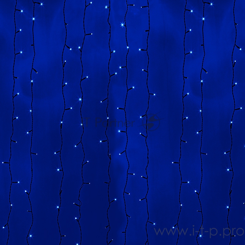 Гирлянда Светодиодный Дождь 2х6м, постоянное свечение, черный провод, 230 В, диоды СИНИЕ, 768 LED