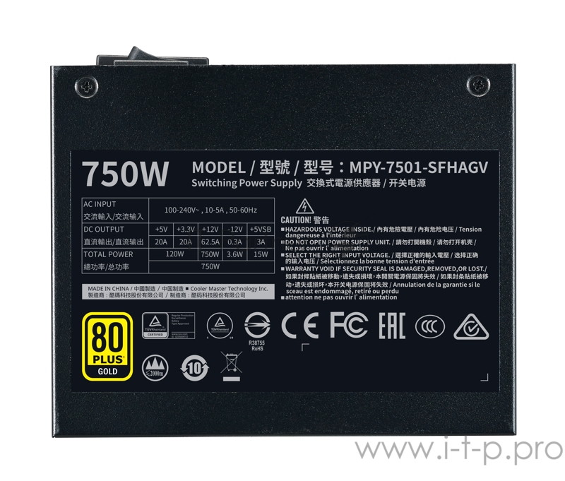 Блок питания 750 Ватт Power Supply Cooler Master V750 SFX Gold, 750W, SFX, 92mm, 24pin, 8xSATA, 4xPCI-E(6+2), APFC, 80+ Gold