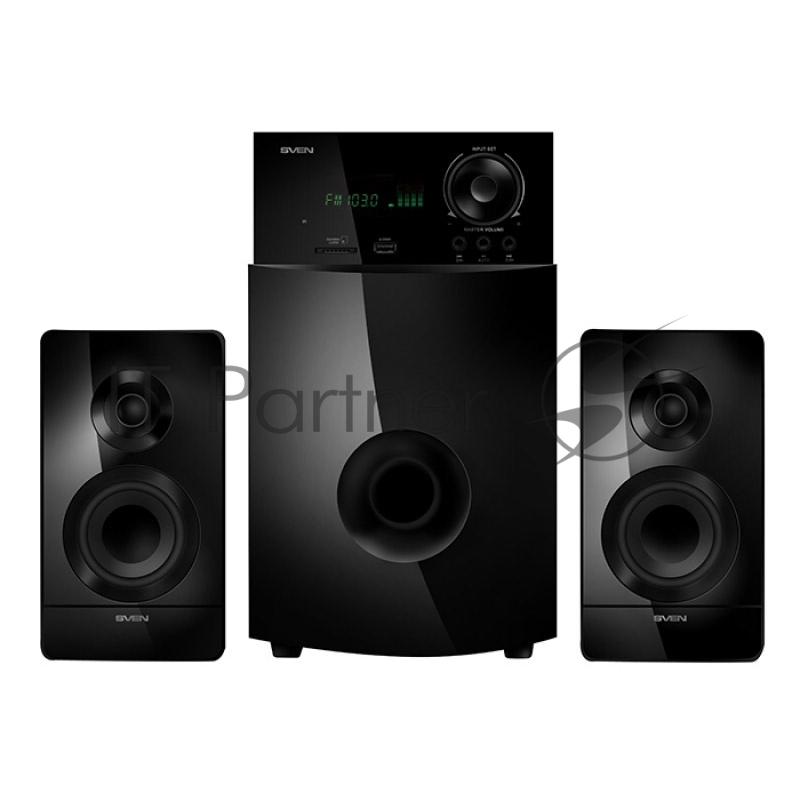 Колонки SVEN MS-2100, черный {2.1, 50Вт+2х15Вт, FM-тюнер, USB/SD, дисплей, ПДУ}