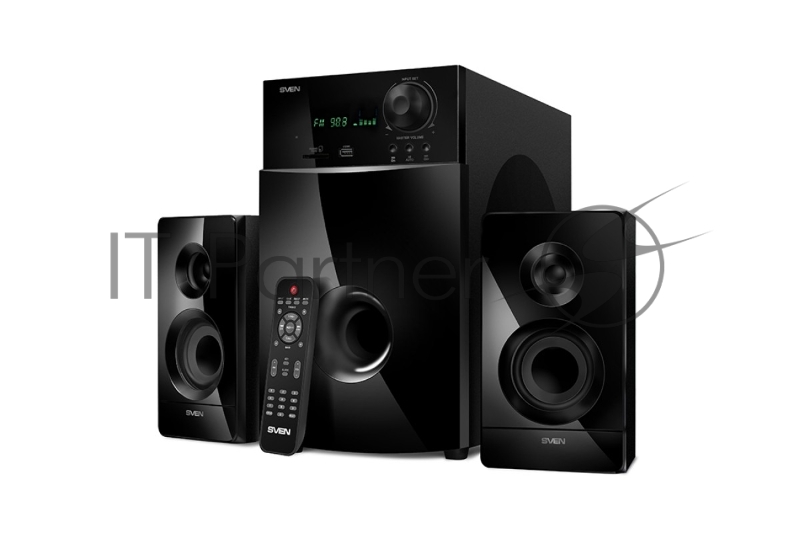Колонки SVEN MS-2100, черный {2.1, 50Вт+2х15Вт, FM-тюнер, USB/SD, дисплей, ПДУ}