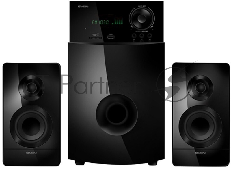 Колонки SVEN MS-2100, черный {2.1, 50Вт+2х15Вт, FM-тюнер, USB/SD, дисплей, ПДУ}