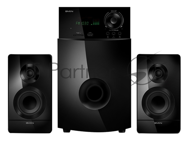 Колонки SVEN MS-2100, черный {2.1, 50Вт+2х15Вт, FM-тюнер, USB/SD, дисплей, ПДУ}