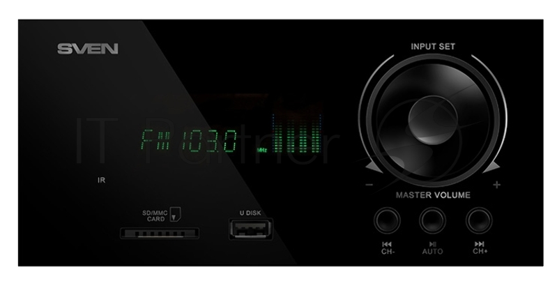 Колонки SVEN MS-2100, черный {2.1, 50Вт+2х15Вт, FM-тюнер, USB/SD, дисплей, ПДУ}