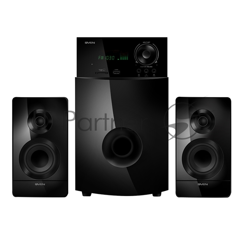 Колонки SVEN MS-2100, черный {2.1, 50Вт+2х15Вт, FM-тюнер, USB/SD, дисплей, ПДУ}