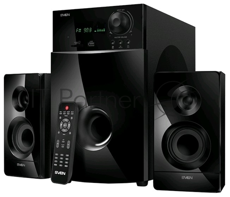 Колонки SVEN MS-2100, черный {2.1, 50Вт+2х15Вт, FM-тюнер, USB/SD, дисплей, ПДУ}