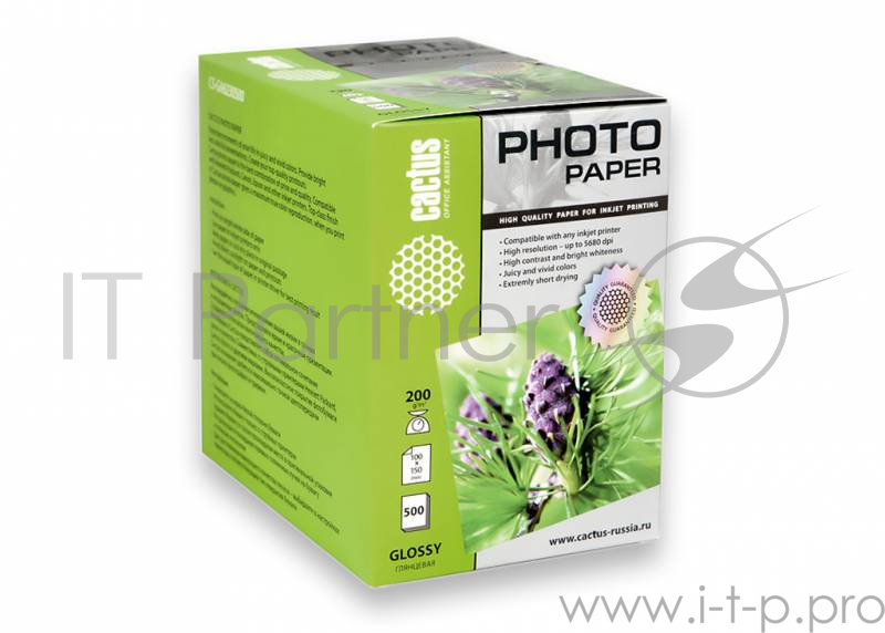 Бумага CACTUS CS-GA6200500 Фотобумага Cactus CS-GA6200500 глянцевая, 10x15, 200 г/м2, 500 листов.