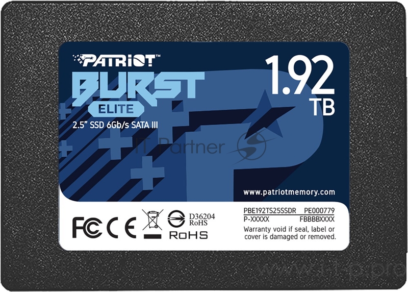 SSD 2.5 Patriot 1.92TB Burst Elite <PBE192TS25SSDR> (SATA3, up to 450/320Mbs, 1600TBW, 7mm)
