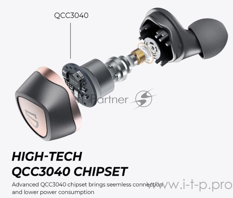 Наушники SoundPEATS TWS Sonic QCC3040, Bluetooth 5.0, 400мАч,d6.0мм, IPX5, черный