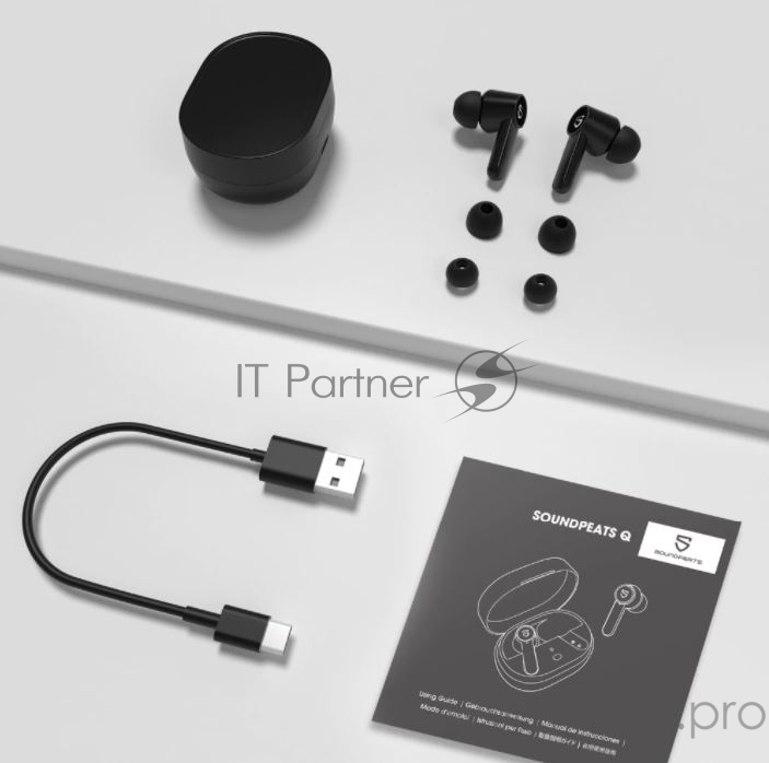 Наушники SoundPEATS TWS Q, AB1532, Bluetooth 5.0, 300мАч,d10мм, IPX5, черный