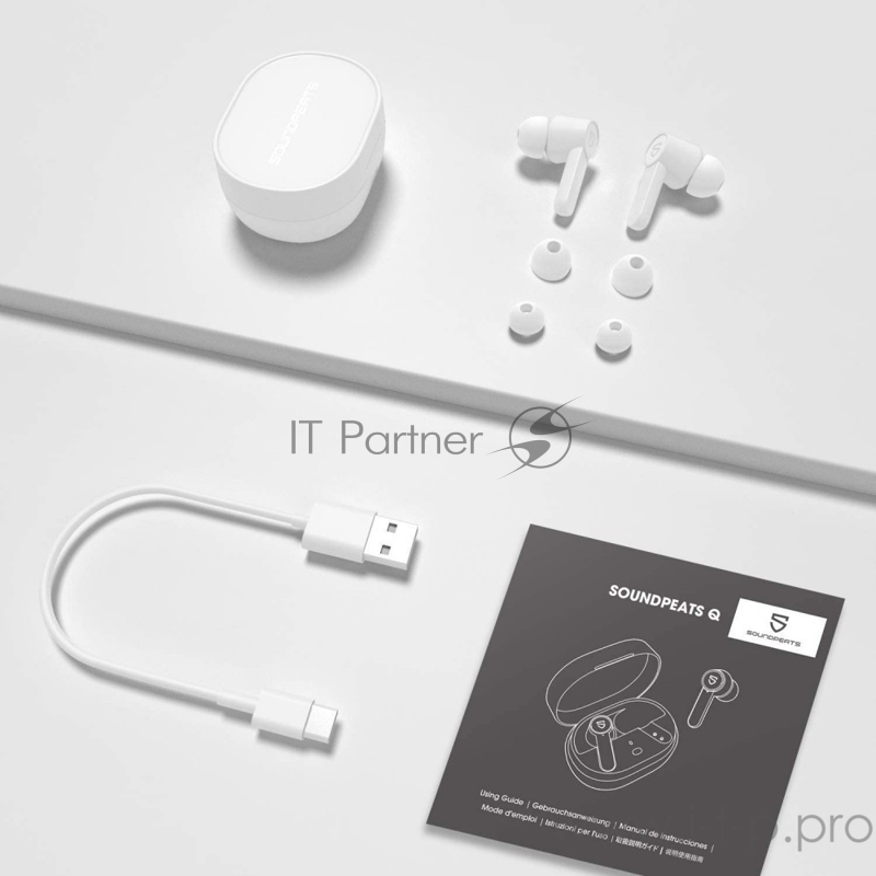 Наушники SoundPEATS TWS Q, AB1532, Bluetooth 5.0, 300мАч,d10мм, IPX5, белый