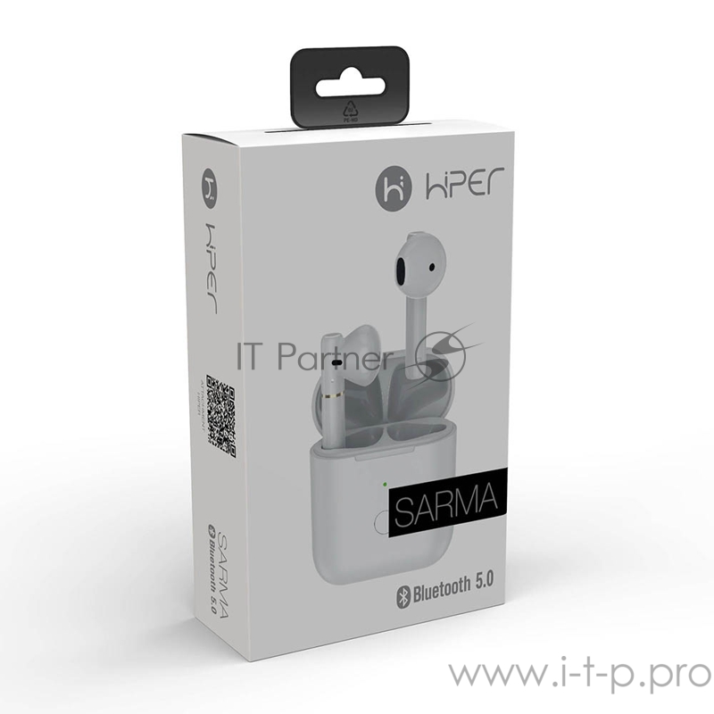 Наушники Hiper TWS SARMA Bluetooth 5.1 гарнитура Li-Pol 2x35mAh+380mAh, белый