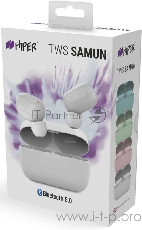 Наушники Hiper TWS SAMUN White Bluetooth 5.0 гарнитура Li-Pol 2x40mAh+300mAh, белый