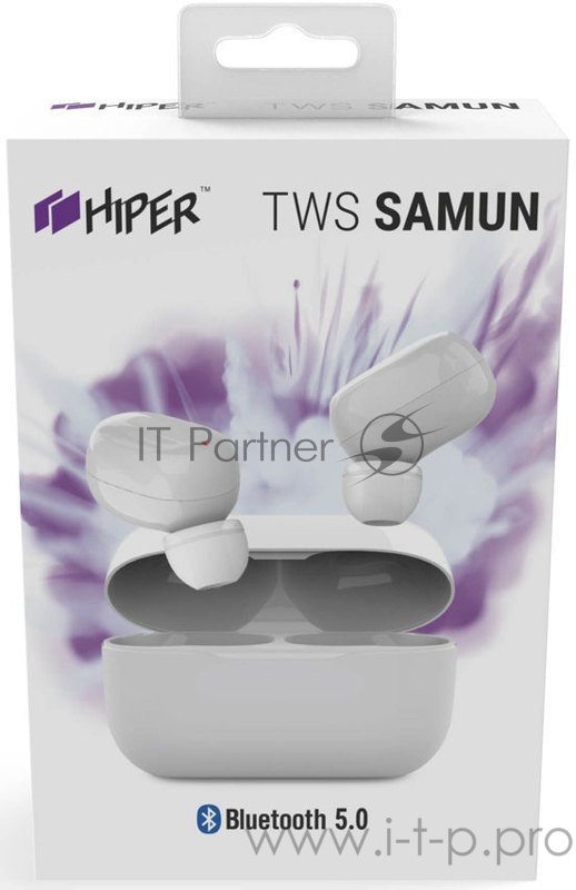 Наушники Hiper TWS SAMUN White Bluetooth 5.0 гарнитура Li-Pol 2x40mAh+300mAh, белый