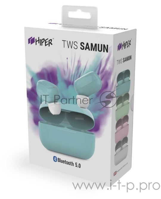 Наушники Hiper TWS SAMUN Blue Bluetooth 5.0 гарнитура Li-Pol 2x40mAh+300mAh, голубой