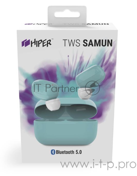 Наушники Hiper TWS SAMUN Blue Bluetooth 5.0 гарнитура Li-Pol 2x40mAh+300mAh, голубой