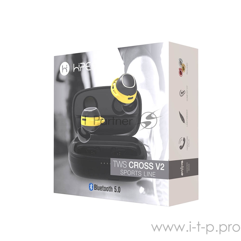 Наушники Hiper TWS CROSS V2 Bluetooth 5.0 гарнитура Li-Pol 2x35mAh+2600mAh, черный