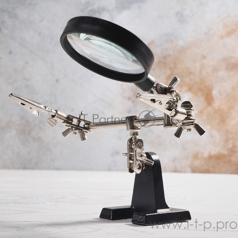 Держатель «Третья рука» REXANT, 2 зажима, чугун, лупа (2.5х) 60 мм