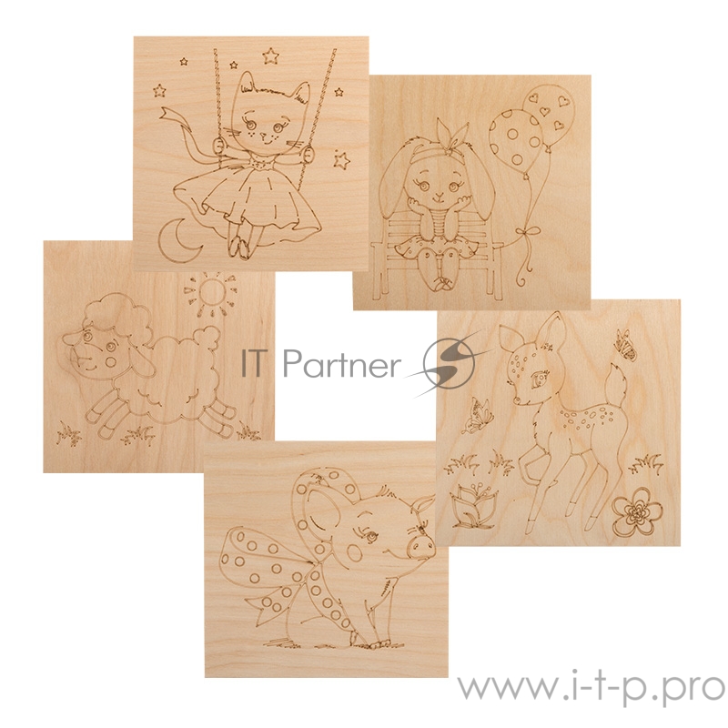 Доски для выжигания REXANT, «Малыши зверята», 150х150 мм, 5 шт., пакет