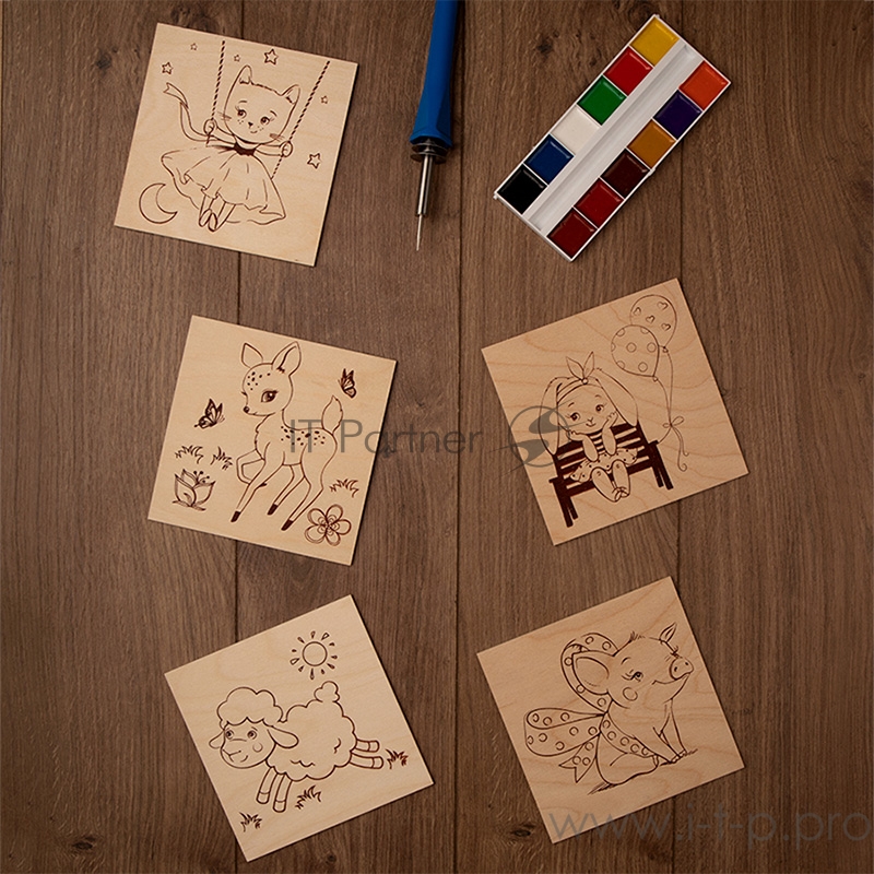 Доски для выжигания REXANT, «Малыши зверята», 150х150 мм, 5 шт., пакет