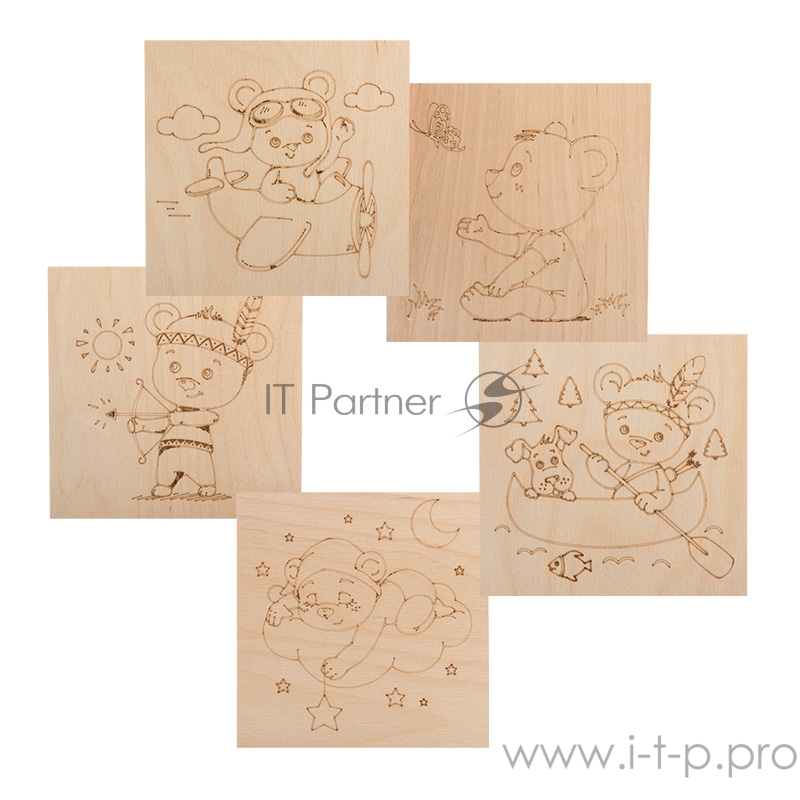 Доски для выжигания REXANT, «Мишки», 150х150 мм, 5 шт., пакет