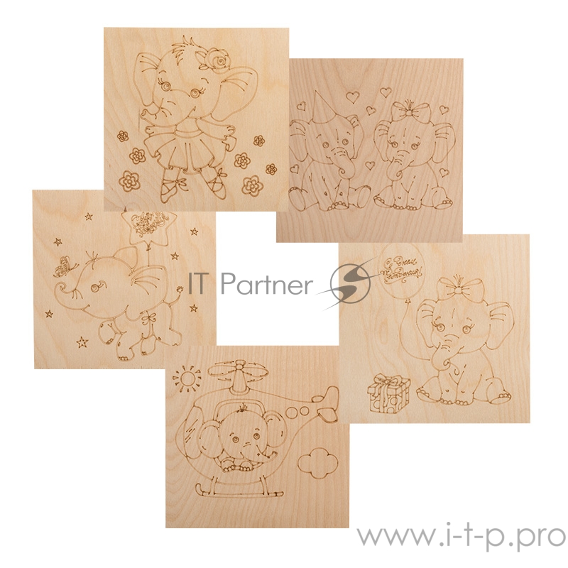 Доски для выжигания REXANT, «Слонята», 150х150 мм, 5 шт., пакет