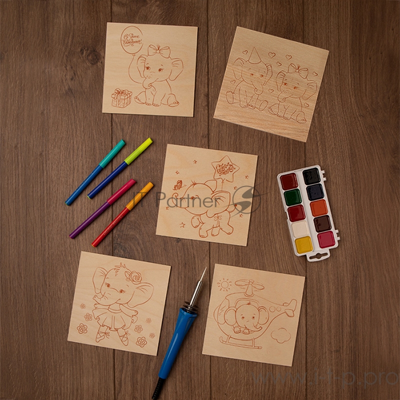 Доски для выжигания REXANT, «Слонята», 150х150 мм, 5 шт., пакет