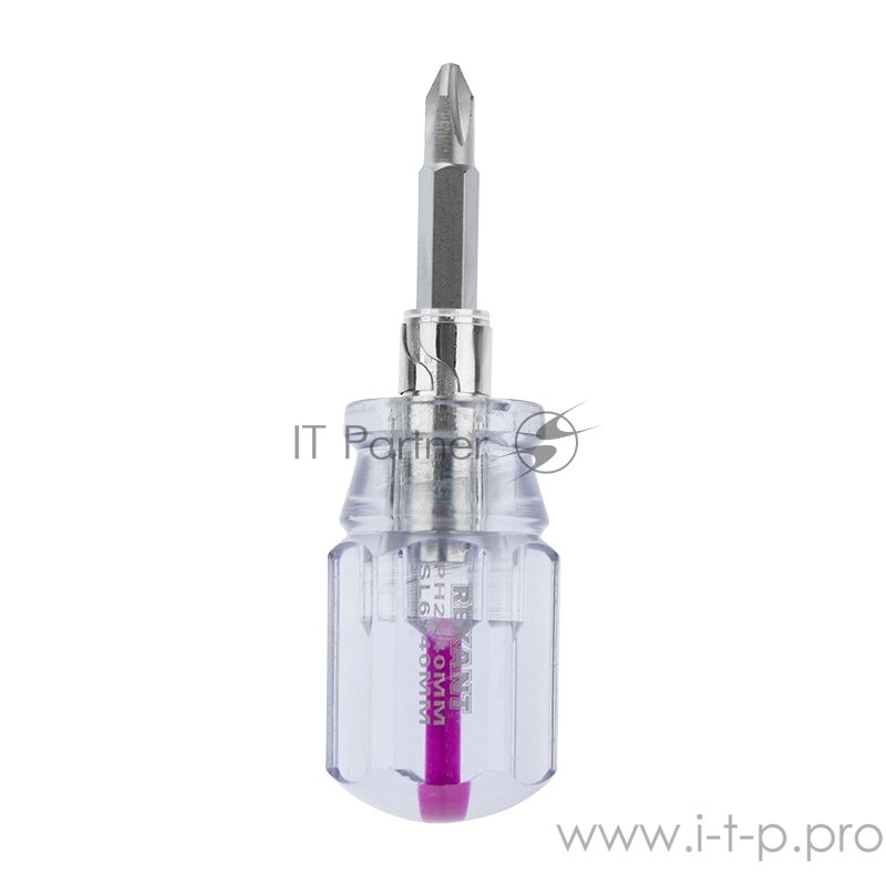 Отвертка комбинированная, прозрачная рукоятка, двухсторонний стержень 40 мм (крестовая PH 2, шлицевая SL 6 мм) REXANT