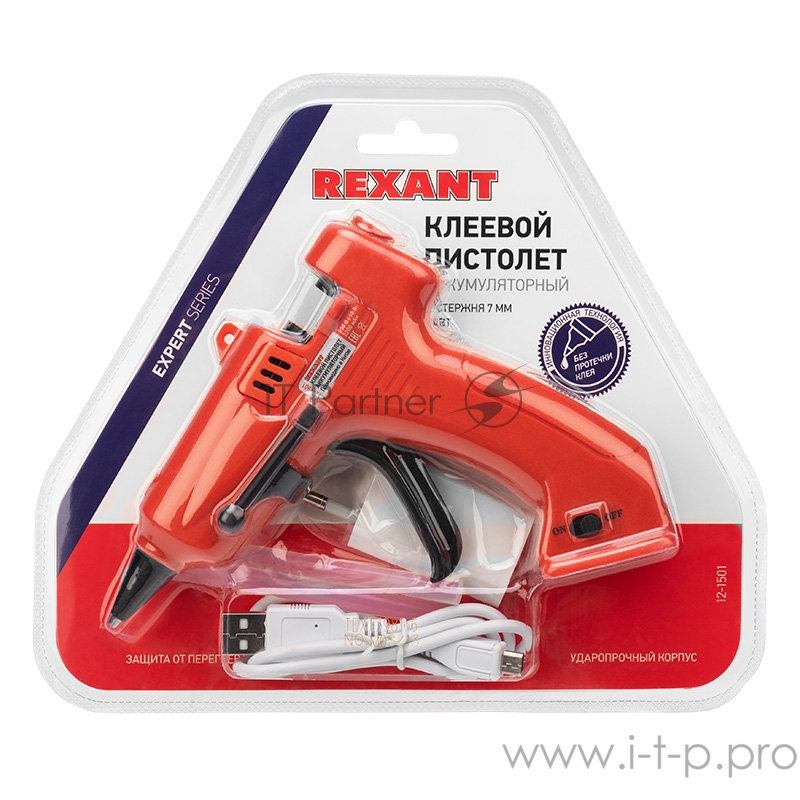 Пистолет клеевой REXANT, 10 Вт, Ø7 мм, «ЭКСПЕРТ», аккумуляторный, блистер