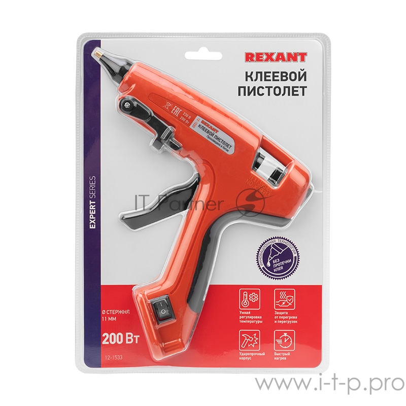 Пистолет клеевой REXANT, 200 Вт, Ø11 мм, «ЭКСПЕРТ», блистер