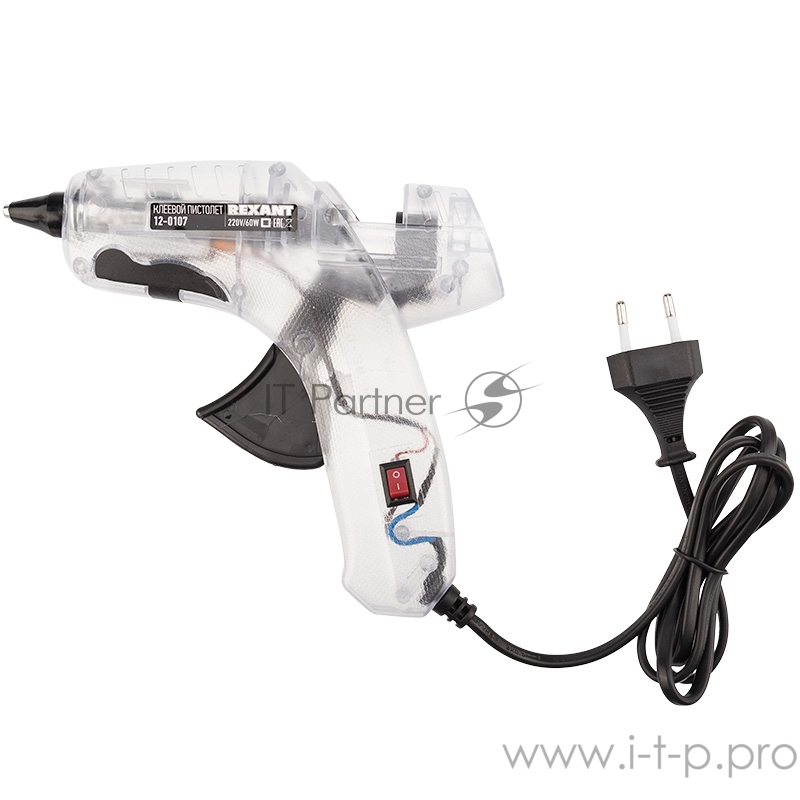 Пистолет клеевой REXANT, 60 Вт, Ø11 мм, ПРОЗРАЧНЫЙ корпус, с кнопкой, блистер