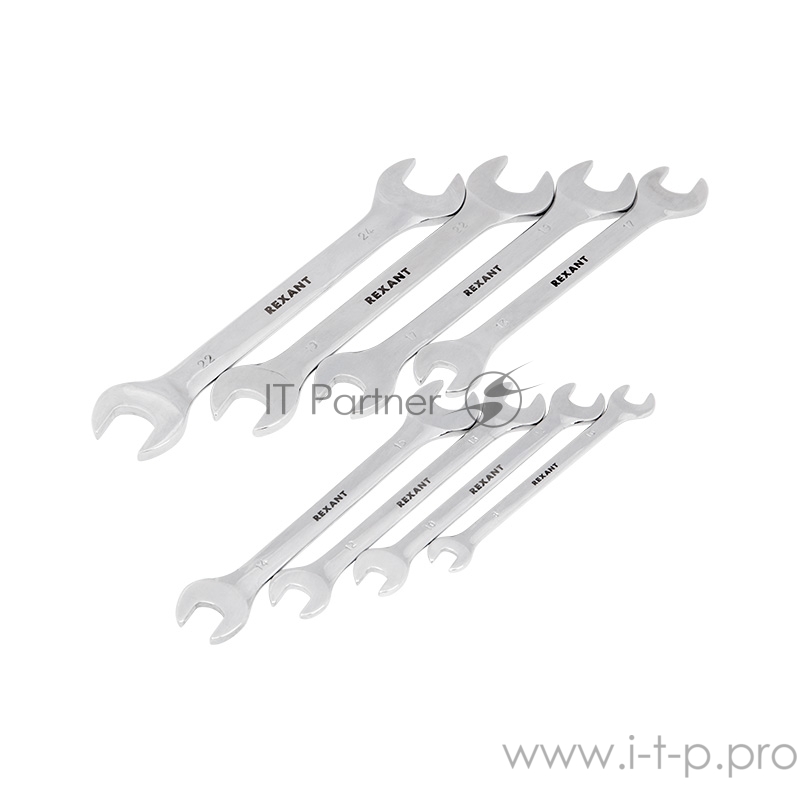 Набор ключей рожковых REXANT (8-24 мм), 8 шт., CrV, зеркальное хромирование