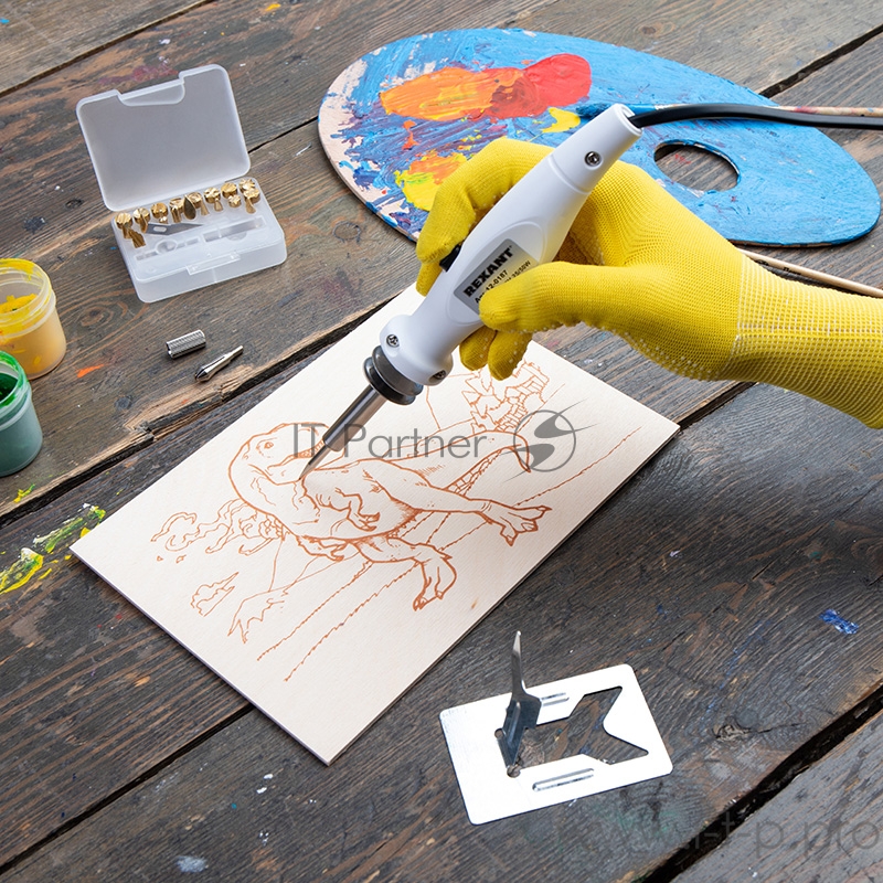 Выжигатель REXANT (набор паяльник-выжигатель), 22 насадки, подставка, 230 В, 20/50 Вт