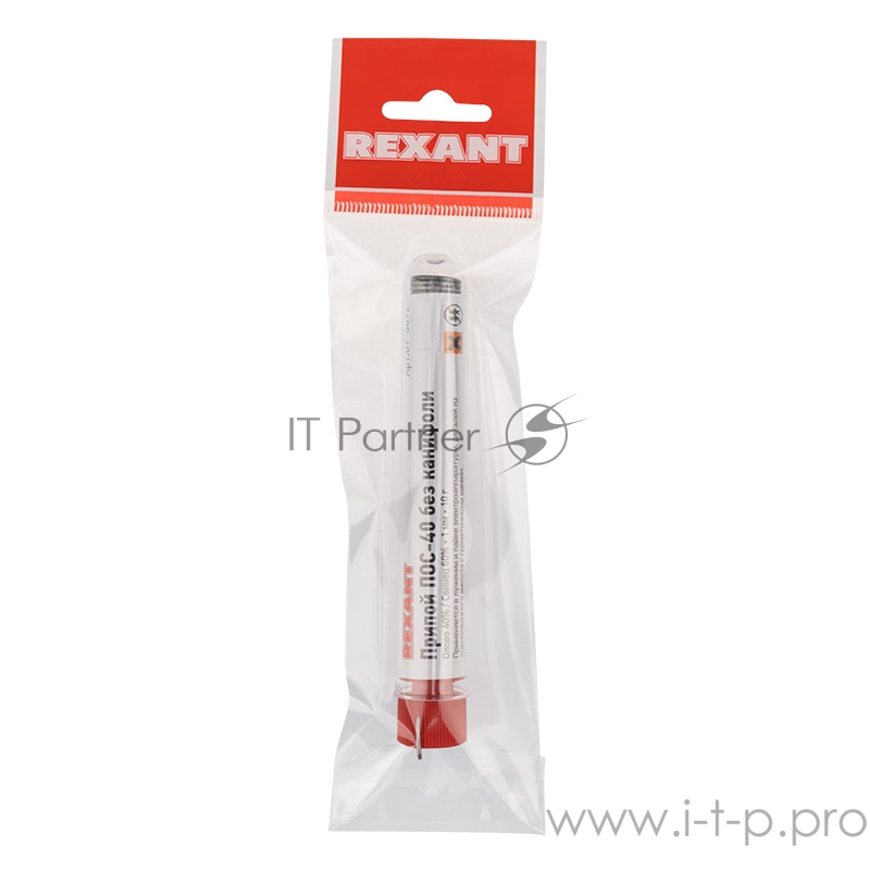 Припой без канифоли ПОС-40 REXANT, 10 г, Ø1.0 мм, (олово 40%, свинец 60%), колба