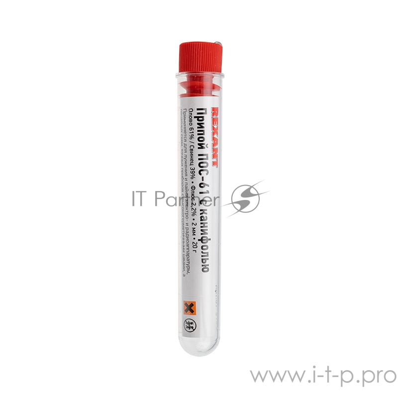 Припой с канифолью REXANT, 20 г, Ø2.0 мм, (олово 60%, свинец 40%), колба