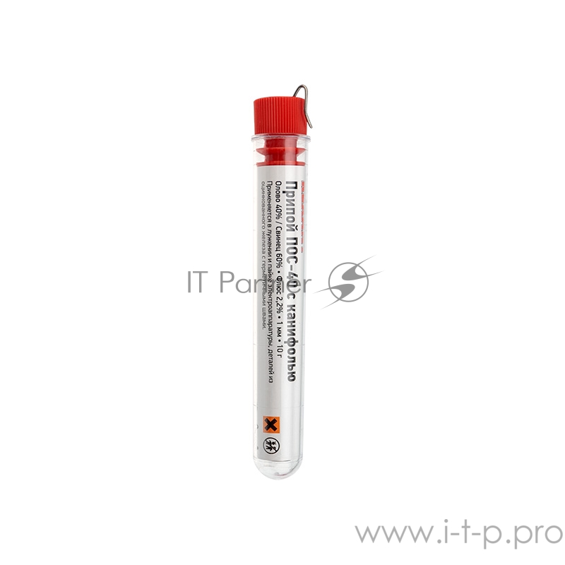 Припой с канифолью ПОС-40 REXANT, 10 г, Ø1.0 мм, (олово 40%, свинец 60%), колба