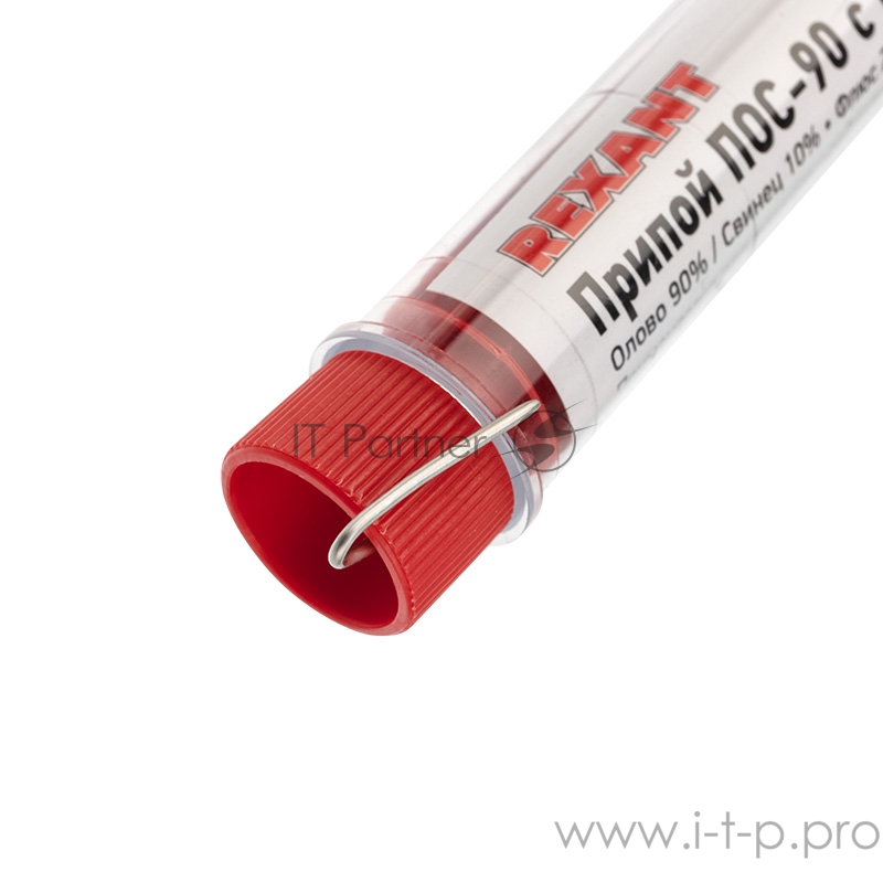 Припой с канифолью ПОС-90 REXANT, 10 г, Ø1.0 мм, (олово 90%, свинец 10%), колба