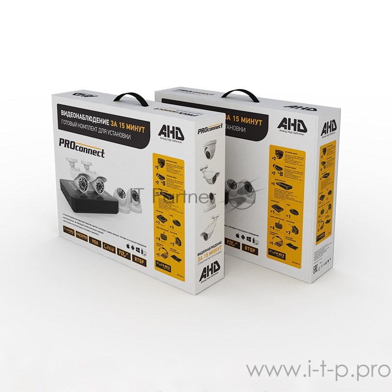 Комплект видеонаблюдения PROconnect, 2 внутренние, 2 наружные Full HD камеры, с HDD 1Tб