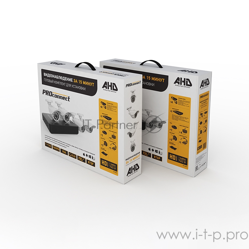 Комплект видеонаблюдения PROconnect, 4 наружные камеры AHD-M, без HDD