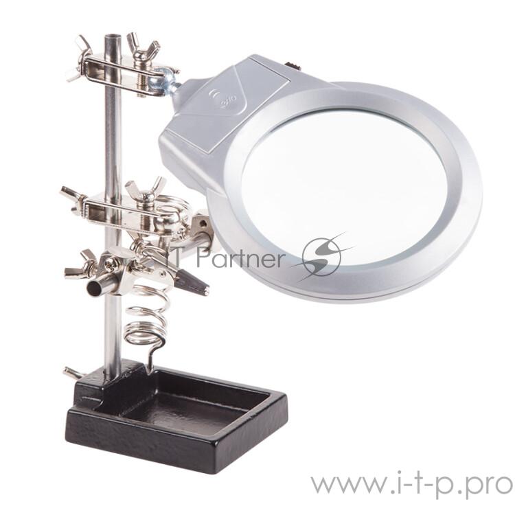 Держатель с подставкой под паяльник и LED подсветкой Rexant 12-0253 третья рука с лупой х2.5