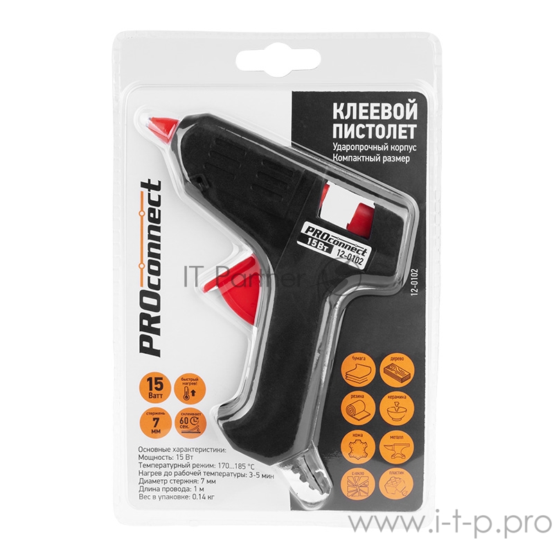 Пистолет клеевой PROconnect, 15 Вт, Ø7 мм, блистер