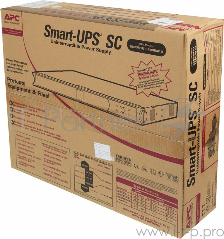 ИБП (UPS) 1U 19 RM 450ВА APC Smart-UPS SC 450 SC450RMI1U, черный (COM)