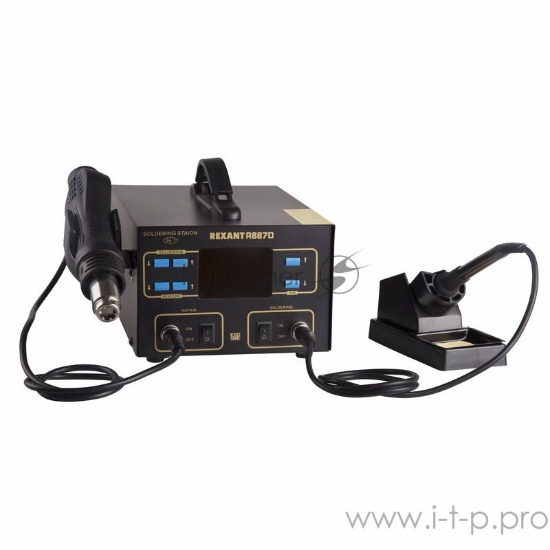 Паяльная станция REXANT, 2 в 1: паяльник+термофен, с ЖК дисплеем, 100-480 °С