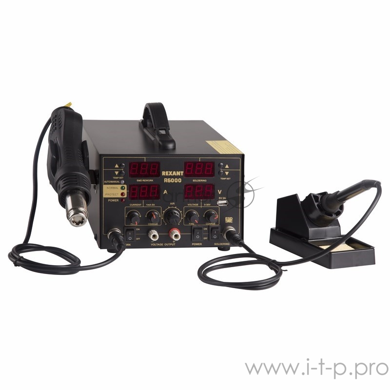 Паяльная станция REXANT, 3 в 1: паяльник+термофен+источник питания, 100-480 °С
