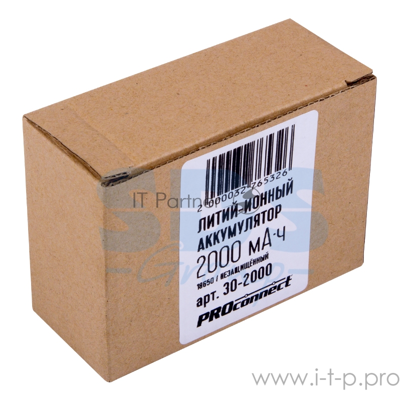 Аккумулятор 18650 unprotected Li-ion 2000 mAH 3.7 В PROconnect