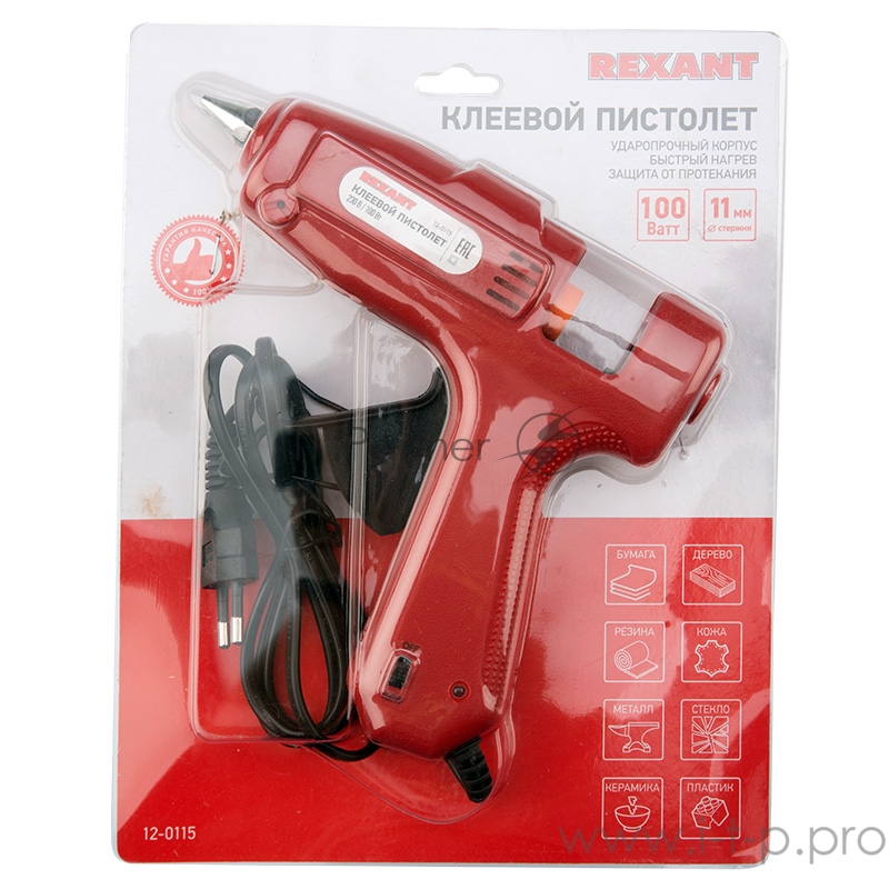 Пистолет клеевой REXANT, 100 Вт, Ø11 мм, с кнопкой, блистер